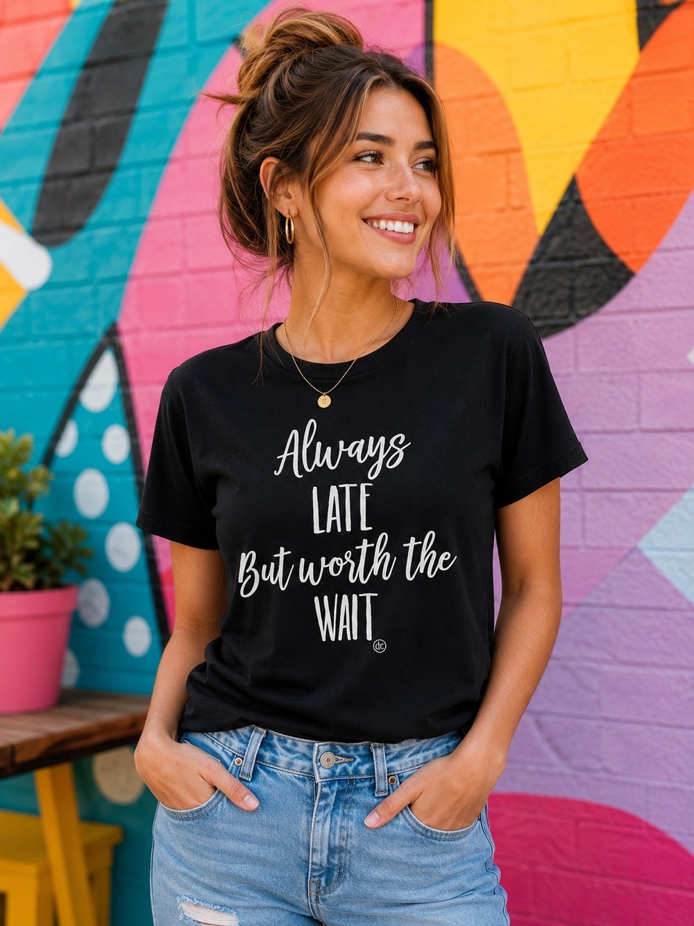 Next Level Apparel 'Always Late But Worth The Wait' Graphic Tee Women's Size L